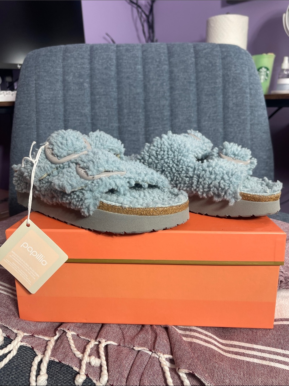 Women’s Birkenstock Teddy Shearling Papillio Sandals NWT Baby Blue size 37